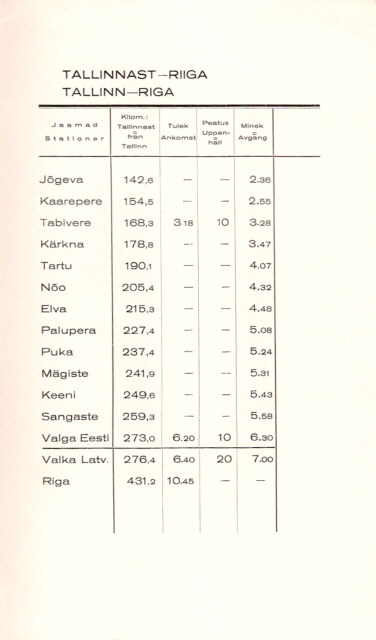 Timetable Tallinn-Riga